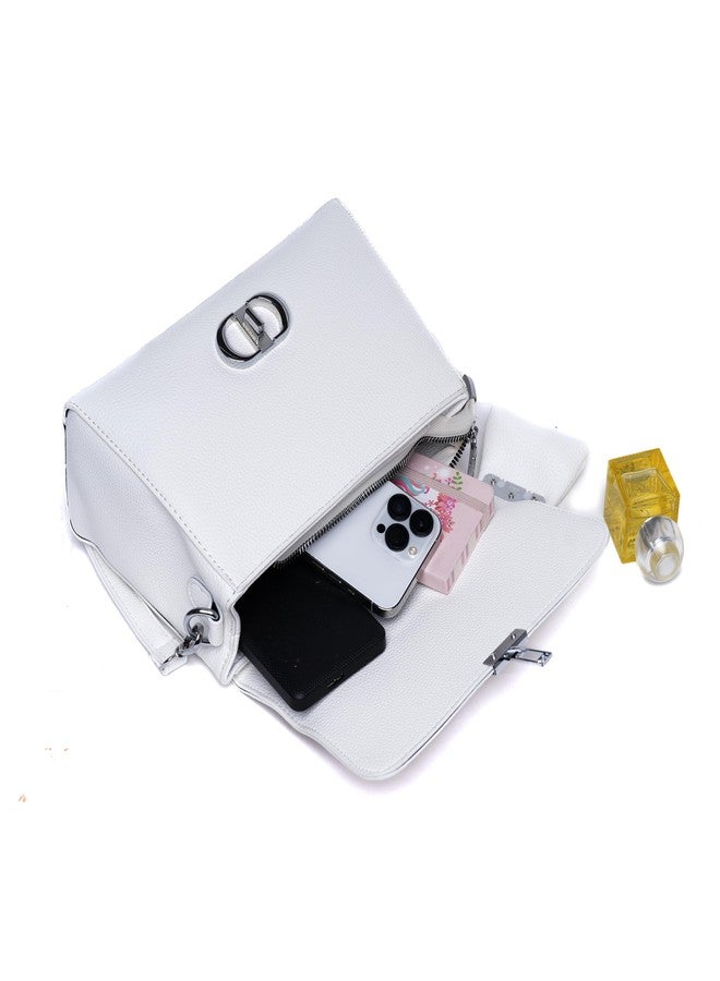 SANTORINI Ophelia Satchel bag for women | Small Sized Handbag with Sling strap and bag charm | Classic Satchel for women (White) - Image 4
